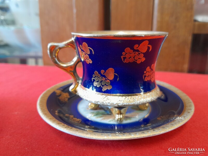 Alt wien austria hand-painted, cobalt blue, gilded porcelain coffee and tea cup set.