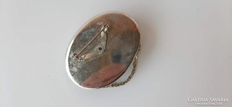 Vintage moonstone and leather brooch