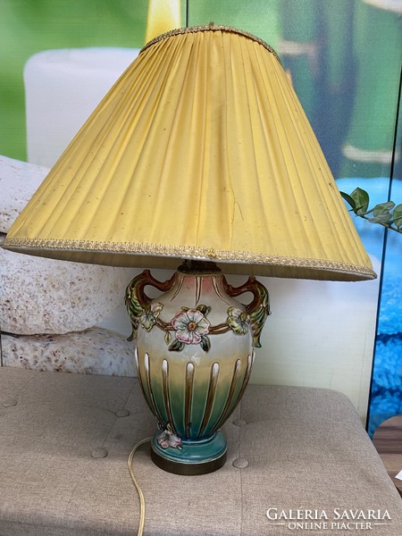 Made in Austria antique Austrian porcelain faience two-pronged table lamp with plastic flower decoration a44