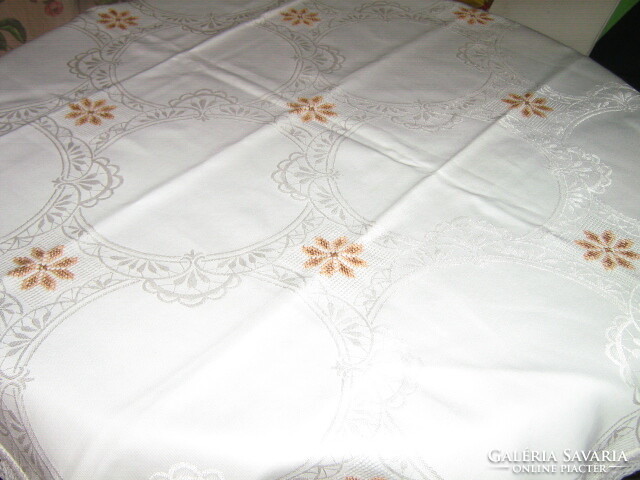 Beautiful festive damask tablecloth with detailed embroidery