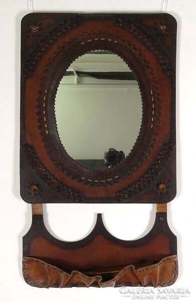 1M943 applied art Simontornya mirror with leather decoration 78.5 X 45 cm