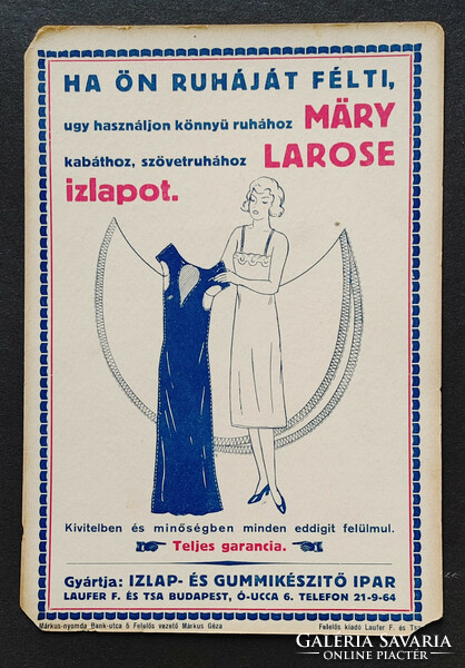 Érdekes reklámlap női izlap izzadás elleni reklám az 1920-as évekből