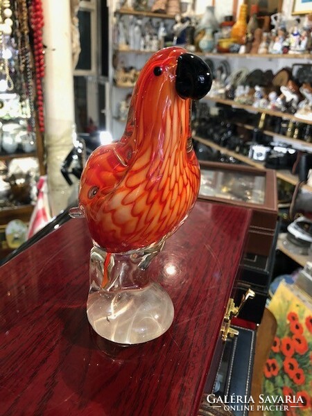 Muránói üveg madár szobor, 8 cm-es magasságú hibátlan darab.