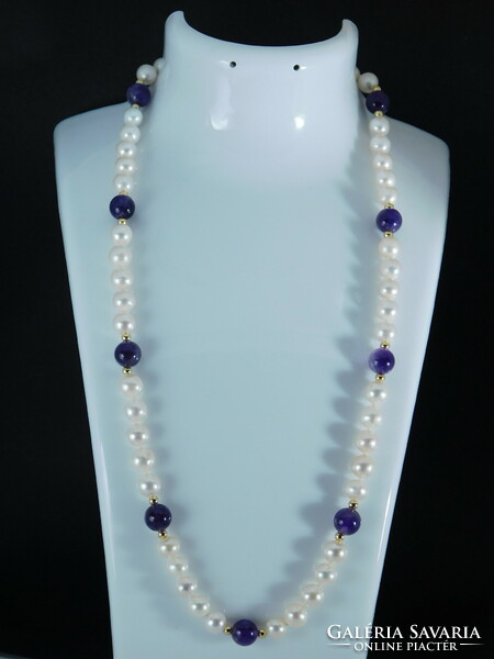 Pearl and amethyst necklace 14k gold