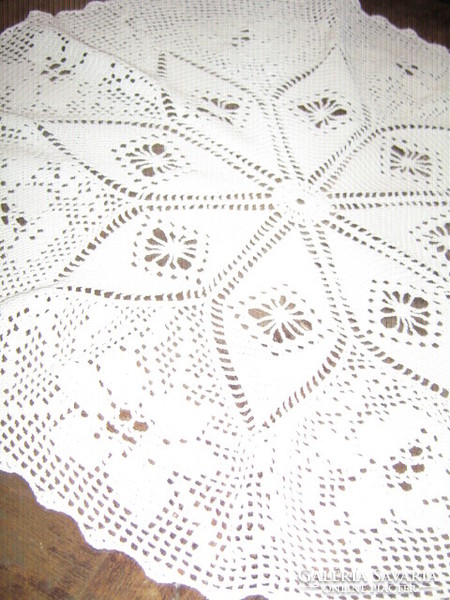 Beautiful white antique handmade crochet round tablecloth