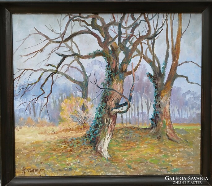 Painting, Szemeney Ferenc, old trees