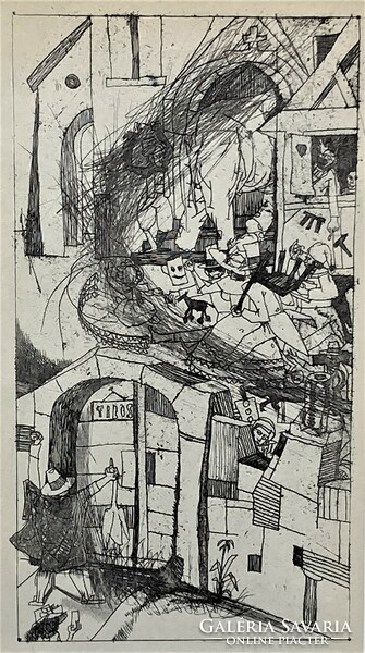 Kondor Béla (1931-1972): Illusztráció, rézkarc a Gyámoltalan hősökhöz, oeuvre katalógus 65/41