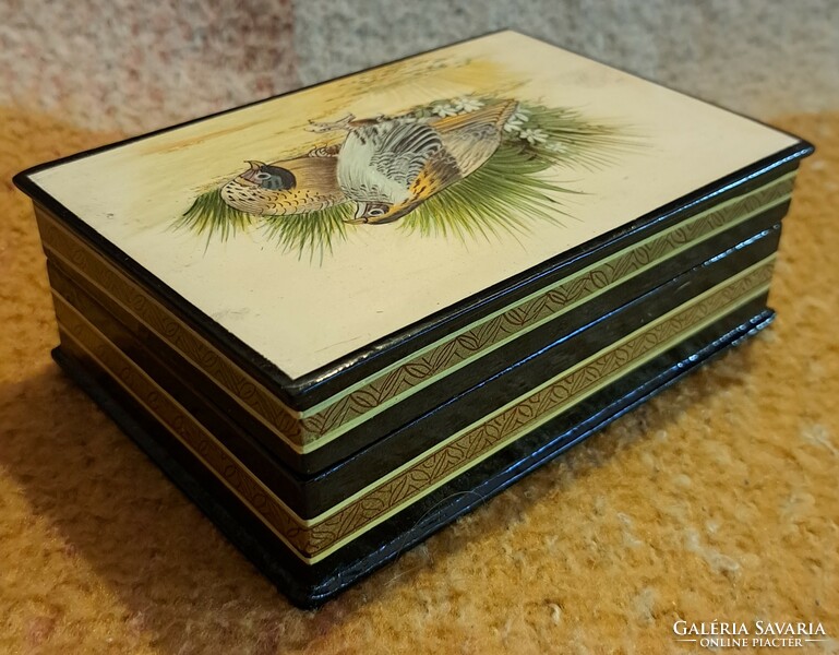 Antique lacquer box, wooden lacquer box with birds 8. (L3748)