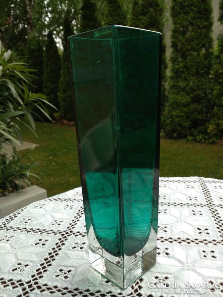Swedish rectangular turquoise green clear glass vase /gunnar ander lindshammer/ from 1950