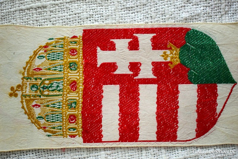 Hungarian coat of arms textile sewing rayon, rescued from the bombed factory of Zugló bp.Xiv in Ervin in the 40s