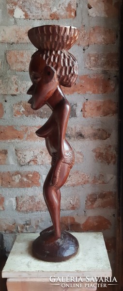 Teak wood African woman sculpture