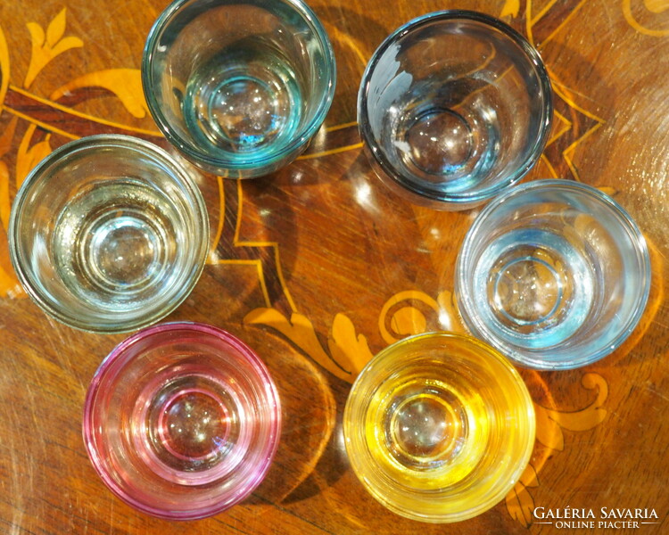 6 Brandy/liquor glasses made of thick, colored glass