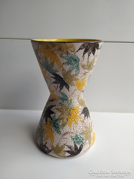 Retro váza - élénk dekorral, ritkább forma, jelzett, hibátlan, 20 cm