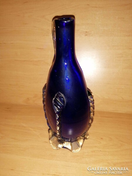 Kék szakított üveg kiöntő, kancsó - 25 cm magas (3/d)