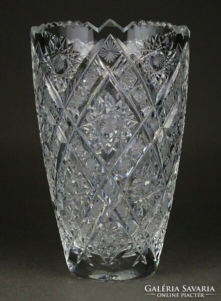 1M969 Vastag falú gyönyörű kristály váza 16 cm