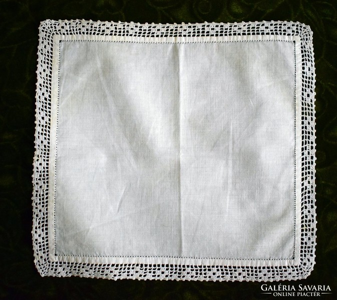 Crochet lace old decorative handkerchief napkin 24.5 x 26 cm geometric pattern