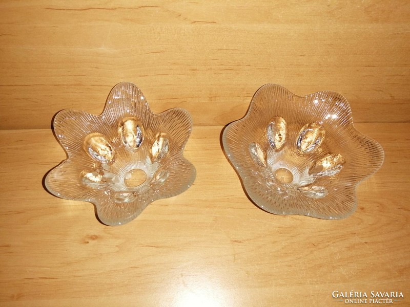 Retro üveg tálka gyertyatartó párban-  átm. 12-13 cm (31/d)