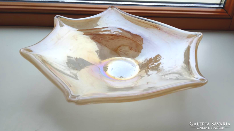 Antique glass serving bowl with onyx pattern, eosin effect, perfect condition