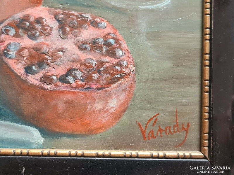 Pomegranate still life - oil painting with Varady mark, circa 1930s