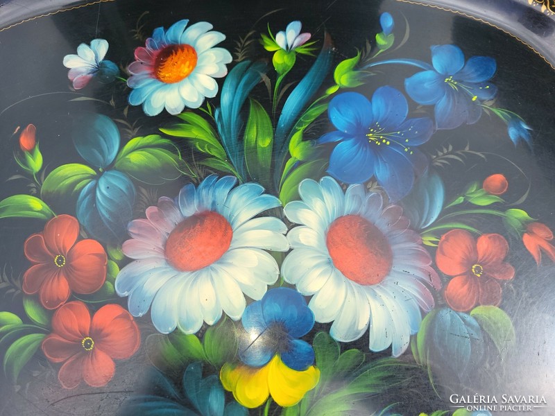 Huge hand-painted marked Soviet metal tray, hand painted, 59x46 cm