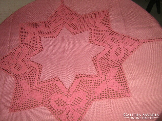 Beautiful mauve tablecloth with hand-crocheted insert and crocheted edges