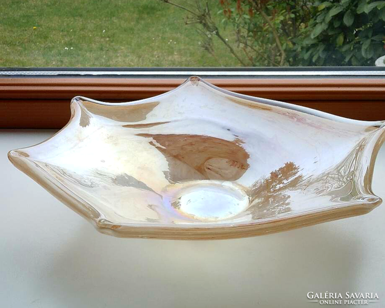 Antique glass serving bowl with onyx pattern, eosin effect, perfect condition