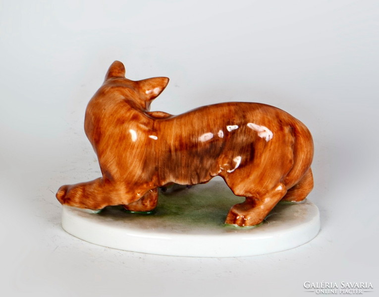 Herend porcelain fox playing with a frog
