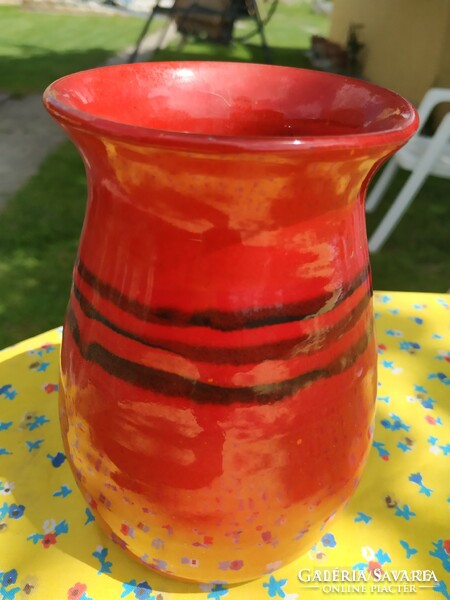 Red and black striped ceramic bowl, decorative object, basket for sale!
