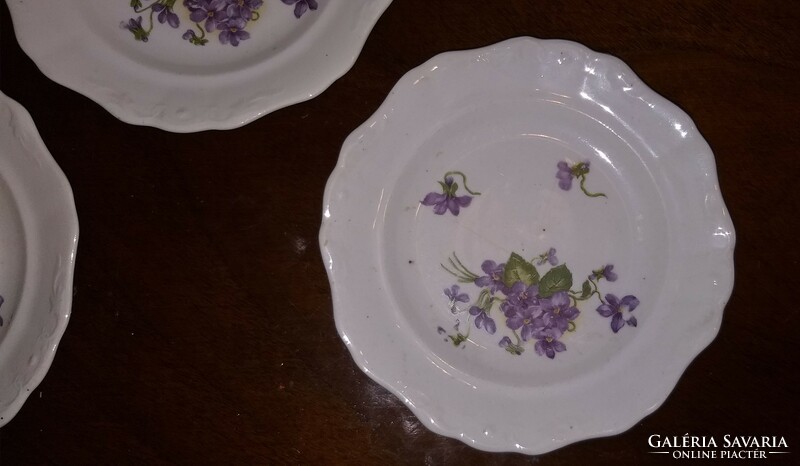 3 Pcs. Rare Zsolnay porcelain iris Cluj-Napoca violet dessert plate 19cm