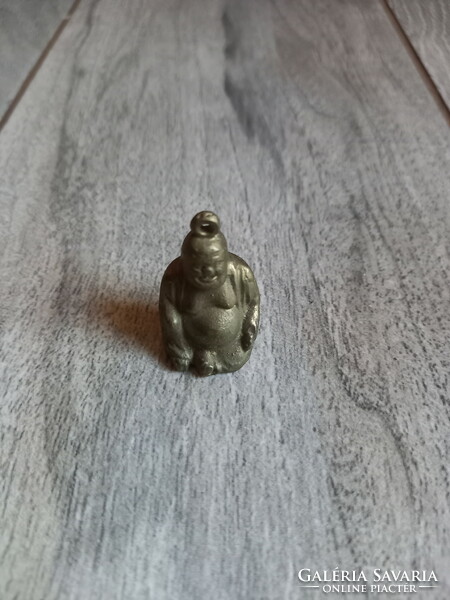 Régi pocakos kis réz Buddha szobor/medál (3,5x2,6x1,6 cm)