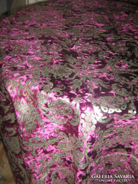 Beautiful purple baroque velvet tablecloth with silver pattern