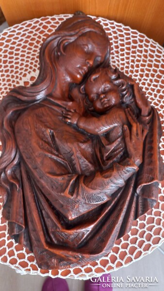 Mary with baby, old Austrian, marked, wax wall relief, handmade, good condition
