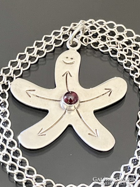 Cheerful silver necklace and pendant with garnet stone