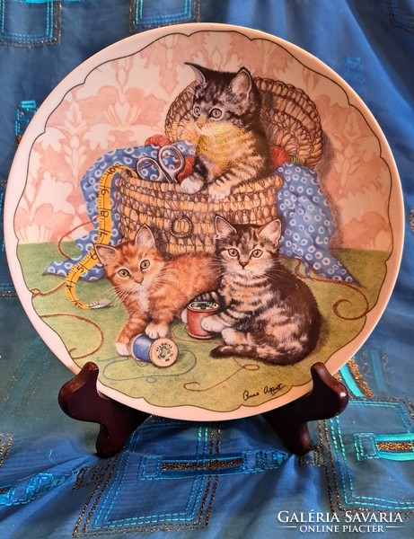Macskás porcelán tányér, cicás dísztányér (M3752)