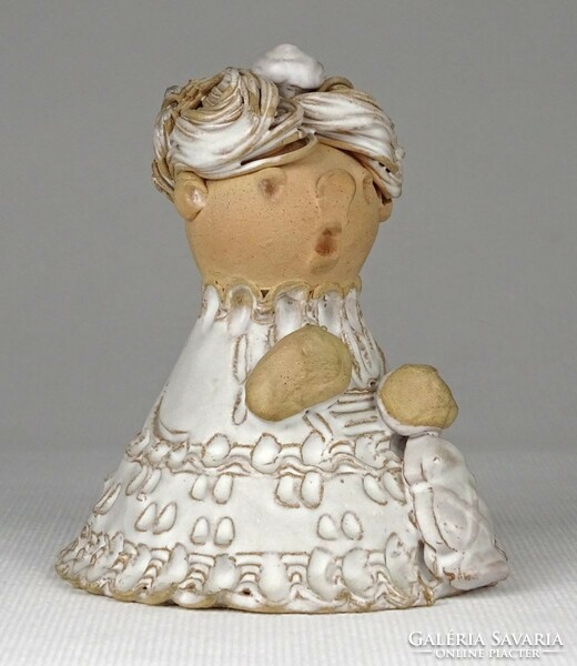 1M985 Szilágyi Mária : Figurális kerámia karácsonyi csengő 9.5 cm