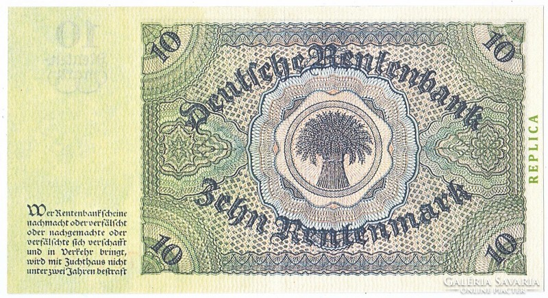 Németország 10 rentenmark / járadákmárka / 1926 REPLIKA