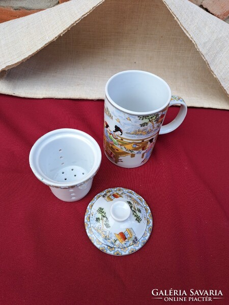 Beautiful Chinese scenic tea filter mug tea mug, collector's item