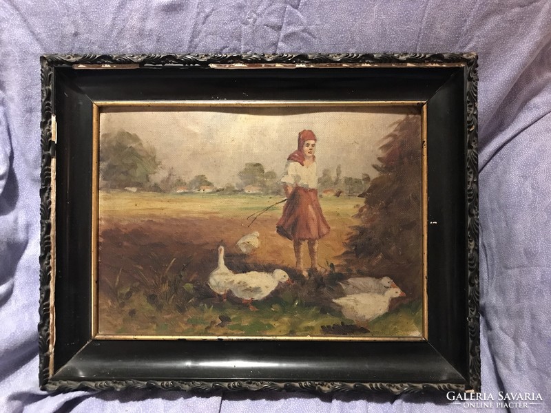 Goose Shepherd Girl oil painting