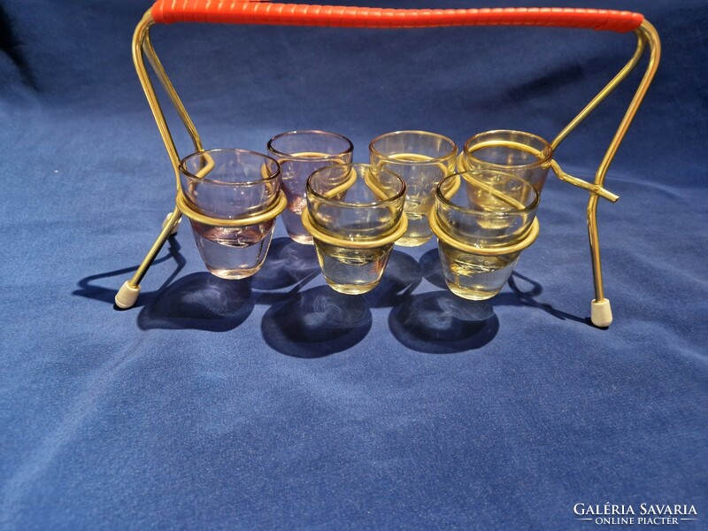 Retro cups on a stand - set of 6 short drink glasses