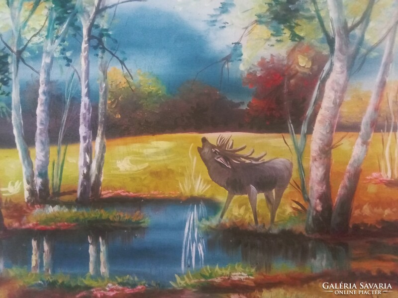 Painting: deer by the lake 77*63 cm with frame