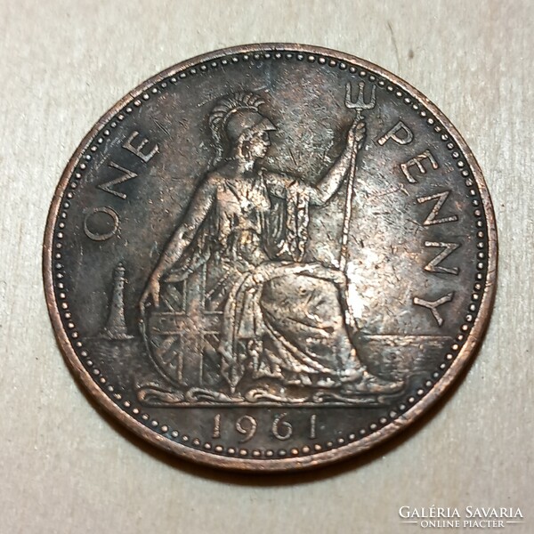 1961 évi II. Erzsébet arcképével Bronz 1 pennys érme, szép patinával...