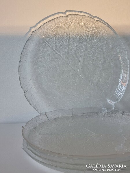 Vintage Arcoroc  Aspen francia jelzett üveg tányér /kínáló - levélerezetes plasztikus mintával