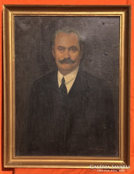 Antik szignózott férfi portré olaj-vászon festmény 90 x 70 cm