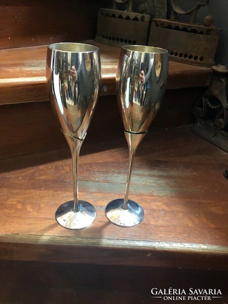 Pair of champagne glasses, height 24 cm, metal, antique