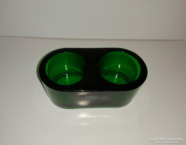 Zöld színű üveg dupla mécsestartó - magasság 4 cm (19/d)
