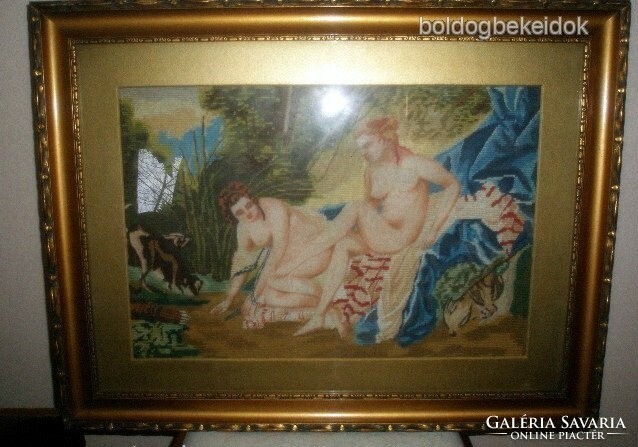 Erotic antique petitpoint tapestry - after a painting by f.Boucher-art&decoration