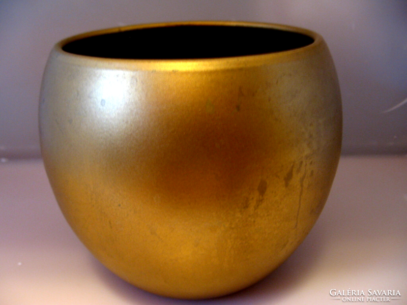 Arany színű kerámia gömb váza, kaspó
