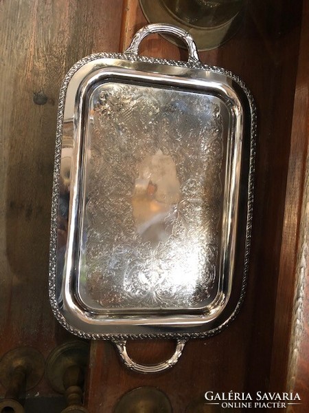 Art Nouveau alpaca tray, silver-plated, size 60 x 30 cm.
