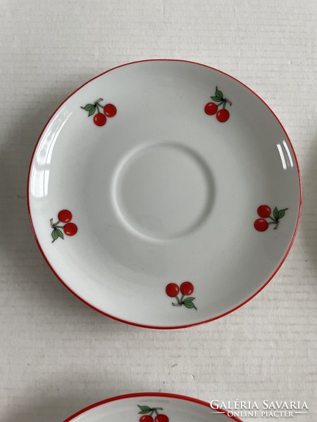 6db régi, retro Alföldi porcelán cseresznyés, cseresznye mintás kávéscsésze + alj