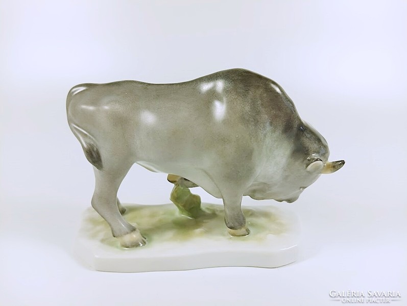 Herend, gray bison, hand-painted porcelain figure, flawless! (B137)